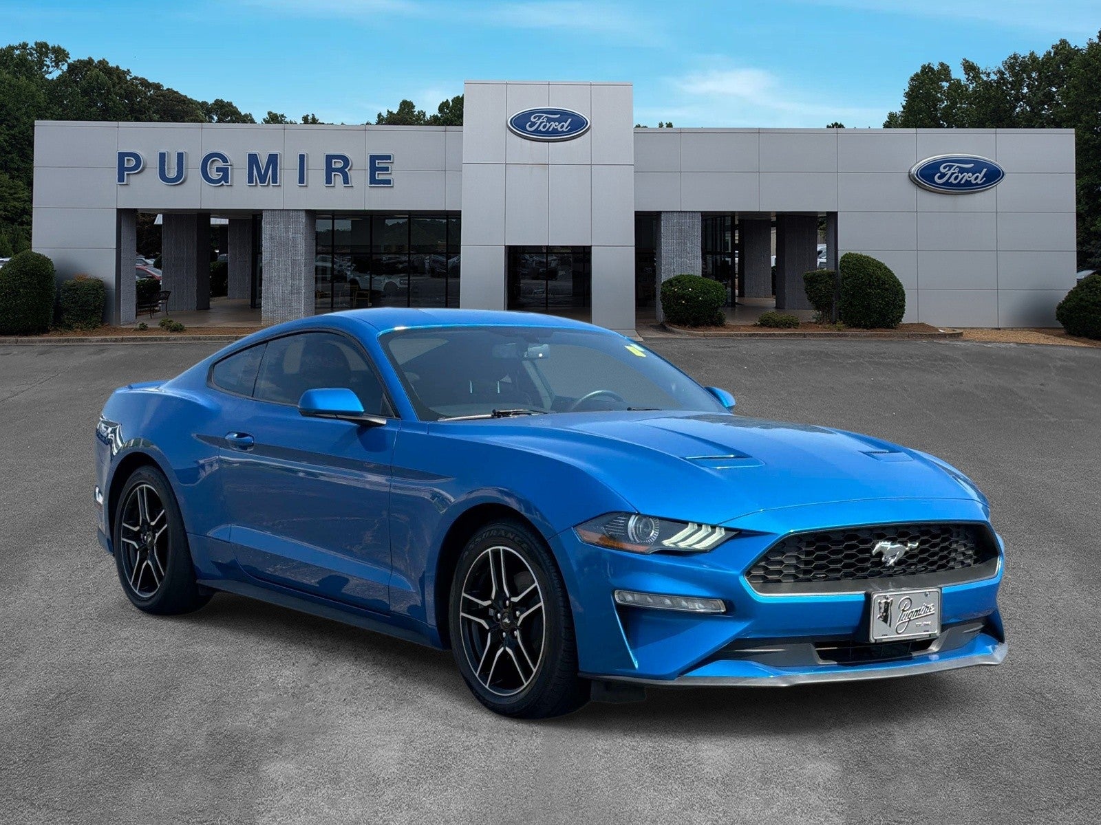 2020 Ford Mustang EcoBoost in Blue — front three-quarter view