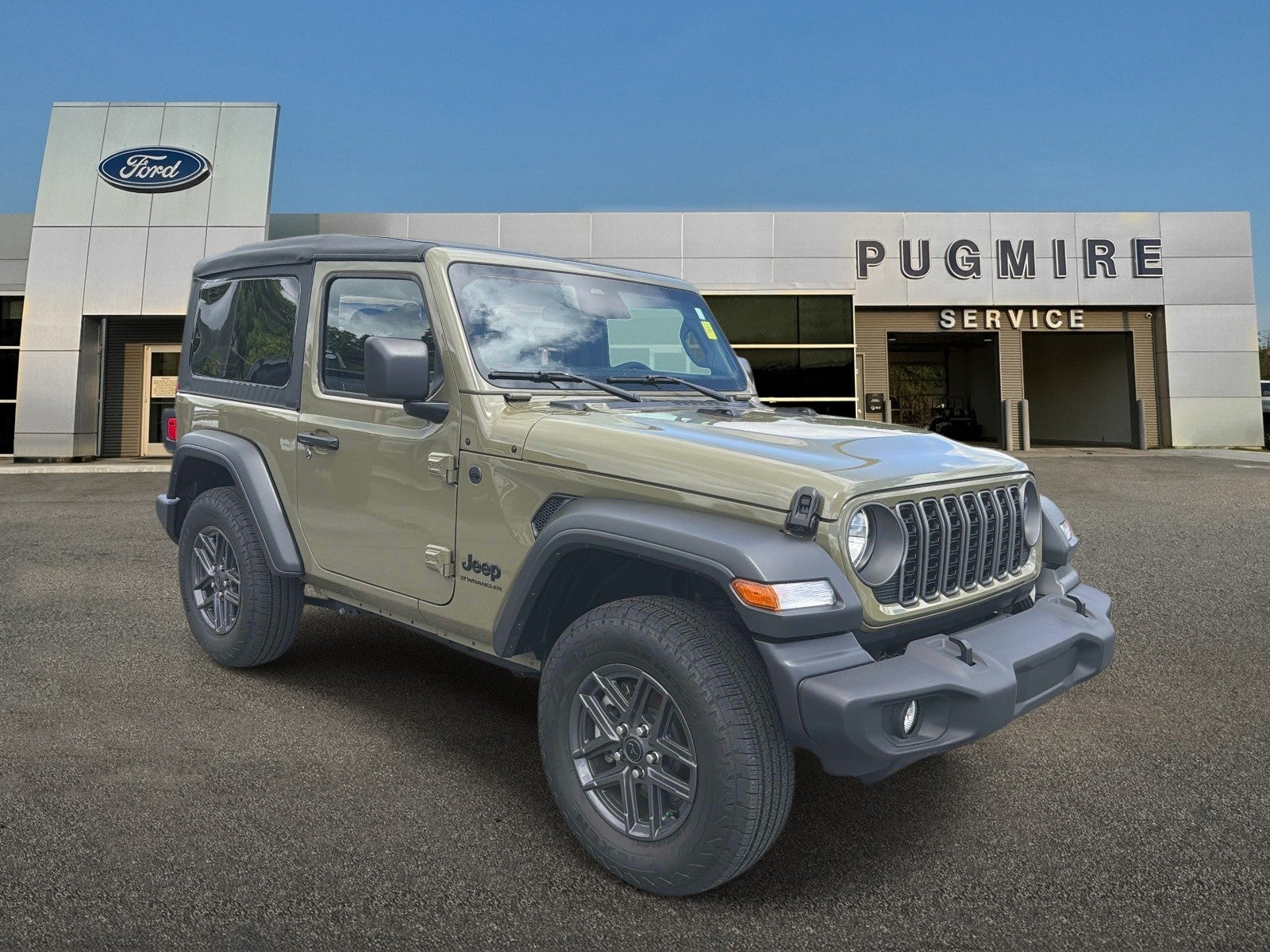 2025 Jeep Wrangler Sport in 41 Green — front three-quarter view