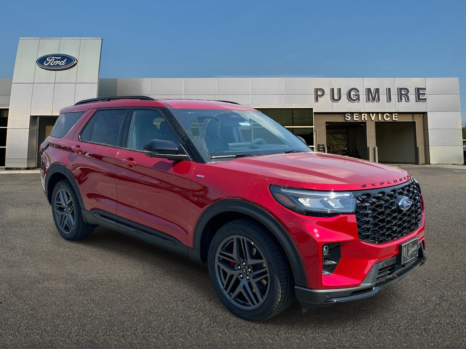 2026 Ford Explorer ST-LINE RWD in Rapid Red Met — front three-quarter view
