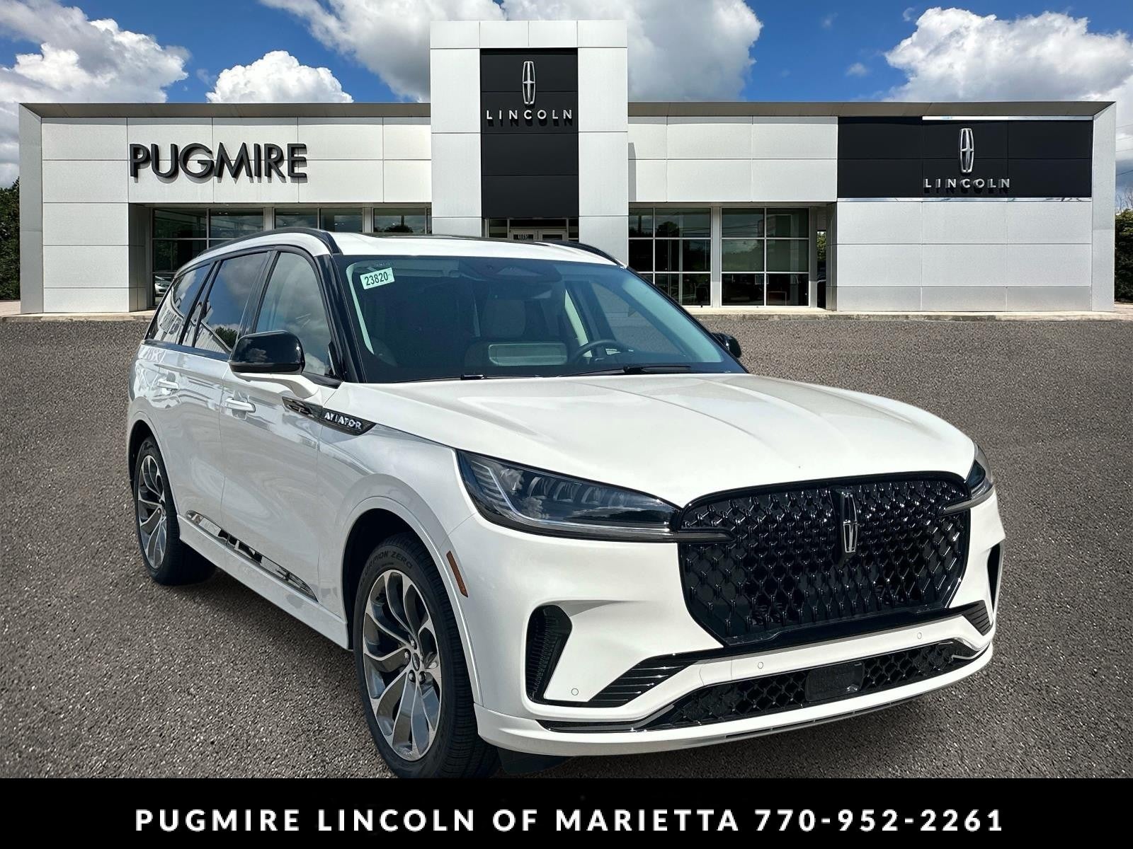 2026 Lincoln Aviator Premiere in Pristine White Metallic Tri-Coat — front three-quarter view