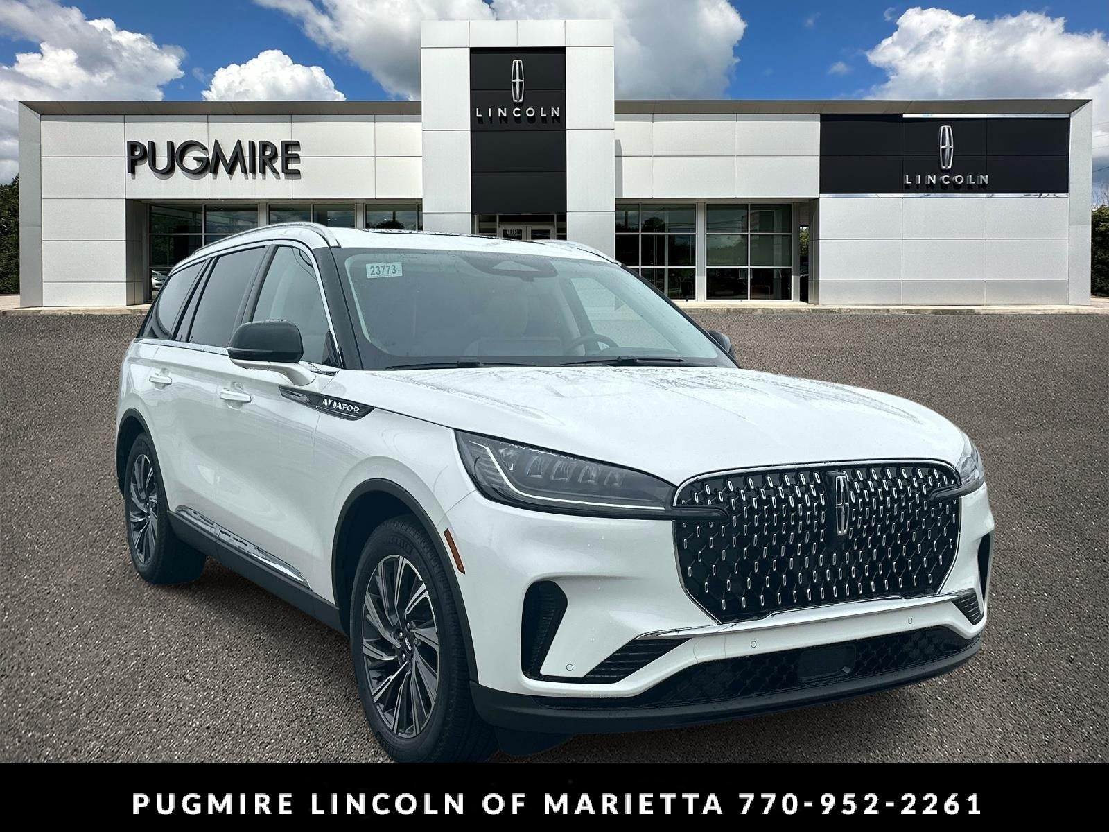 2026 Lincoln Aviator Premiere in Pristine White Metallic Tri-Coat — front three-quarter view