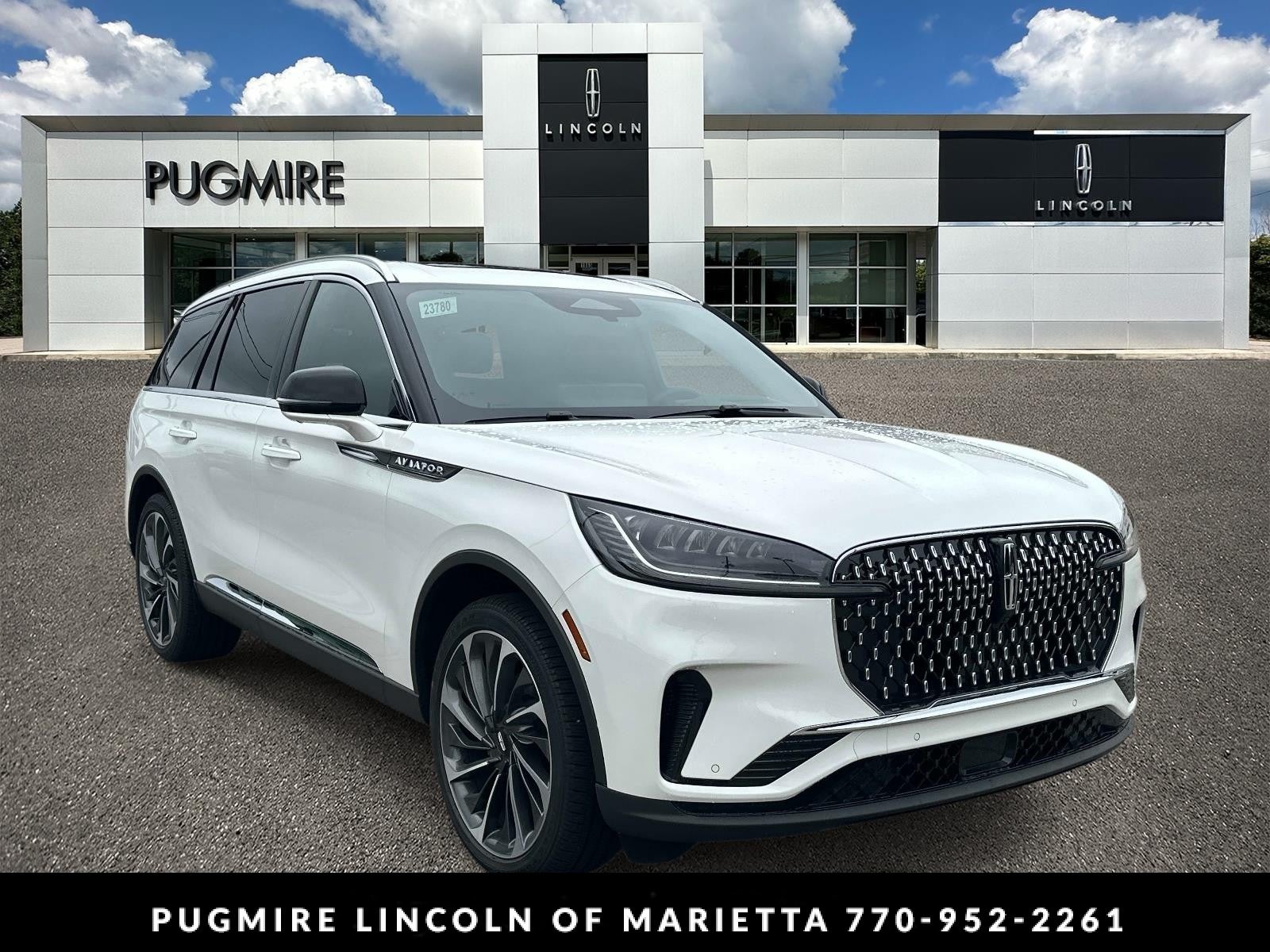 2026 Lincoln Aviator Reserve in Pristine White Metallic Tri-Coat — front three-quarter view