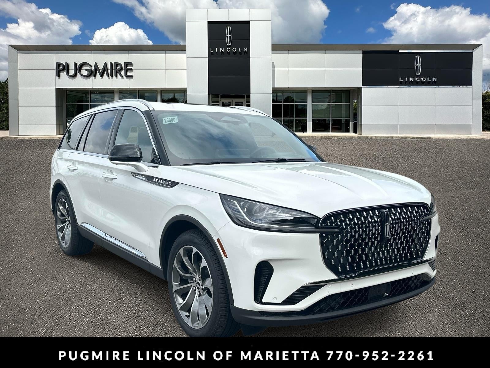 2026 Lincoln Aviator Reserve in Pristine White Metallic Tri-Coat — front three-quarter view