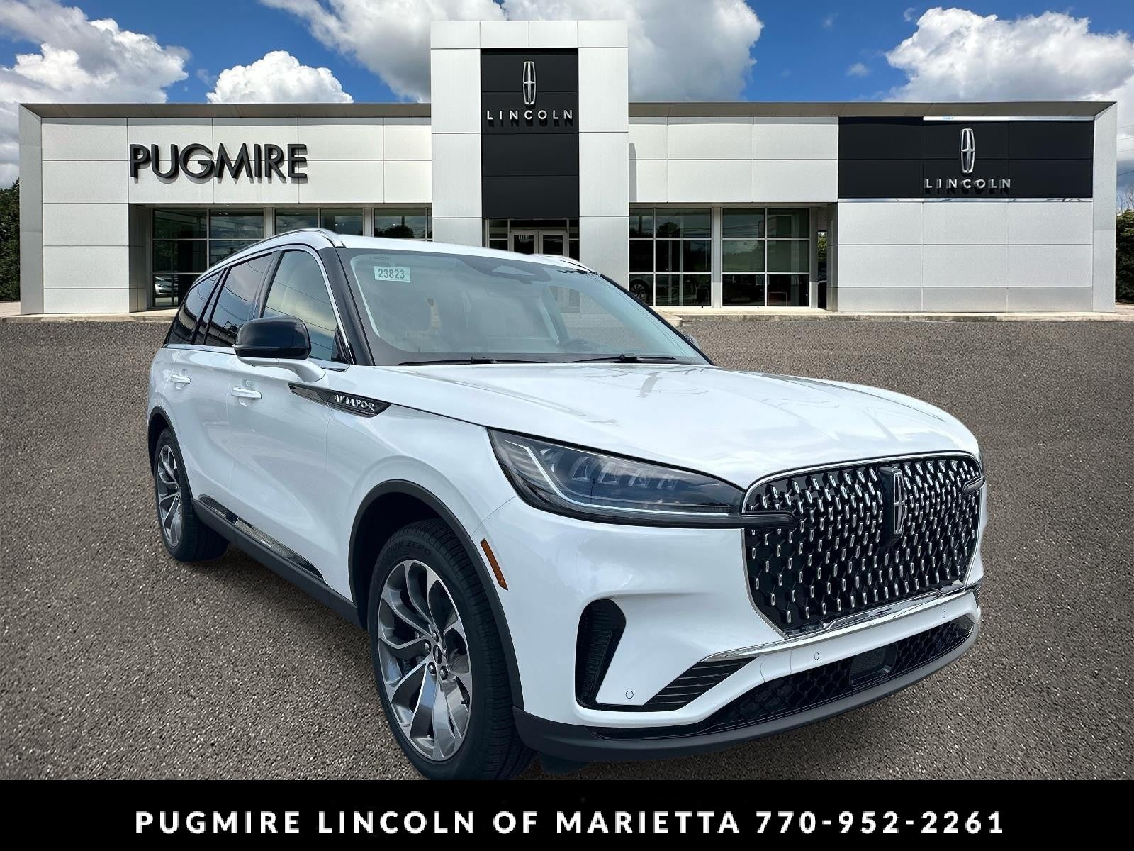 2026 Lincoln Aviator Reserve in Pristine White Metallic Tri-Coat — front three-quarter view