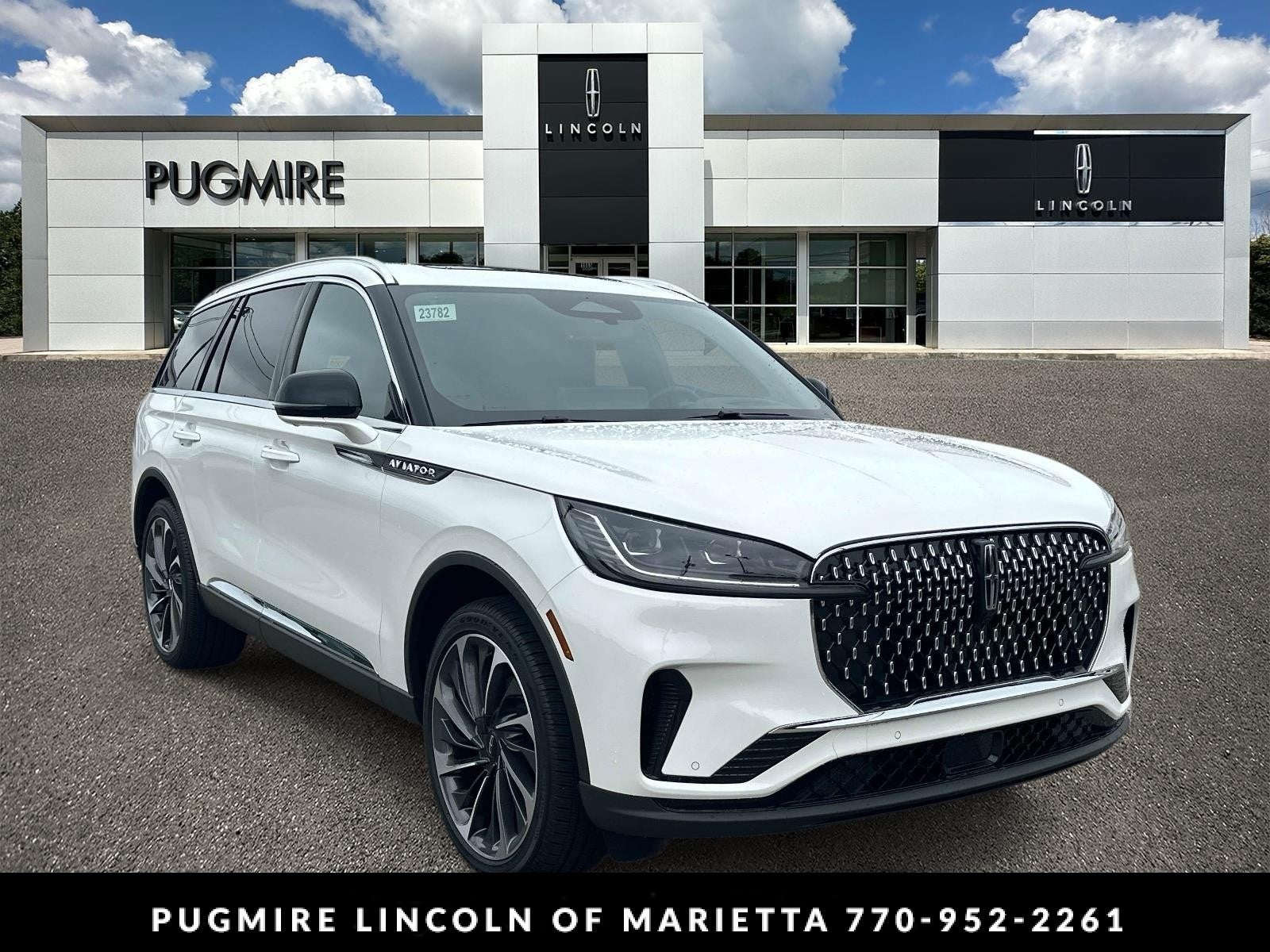 2026 Lincoln Aviator Reserve in Pristine White Metallic Tri-Coat — front three-quarter view
