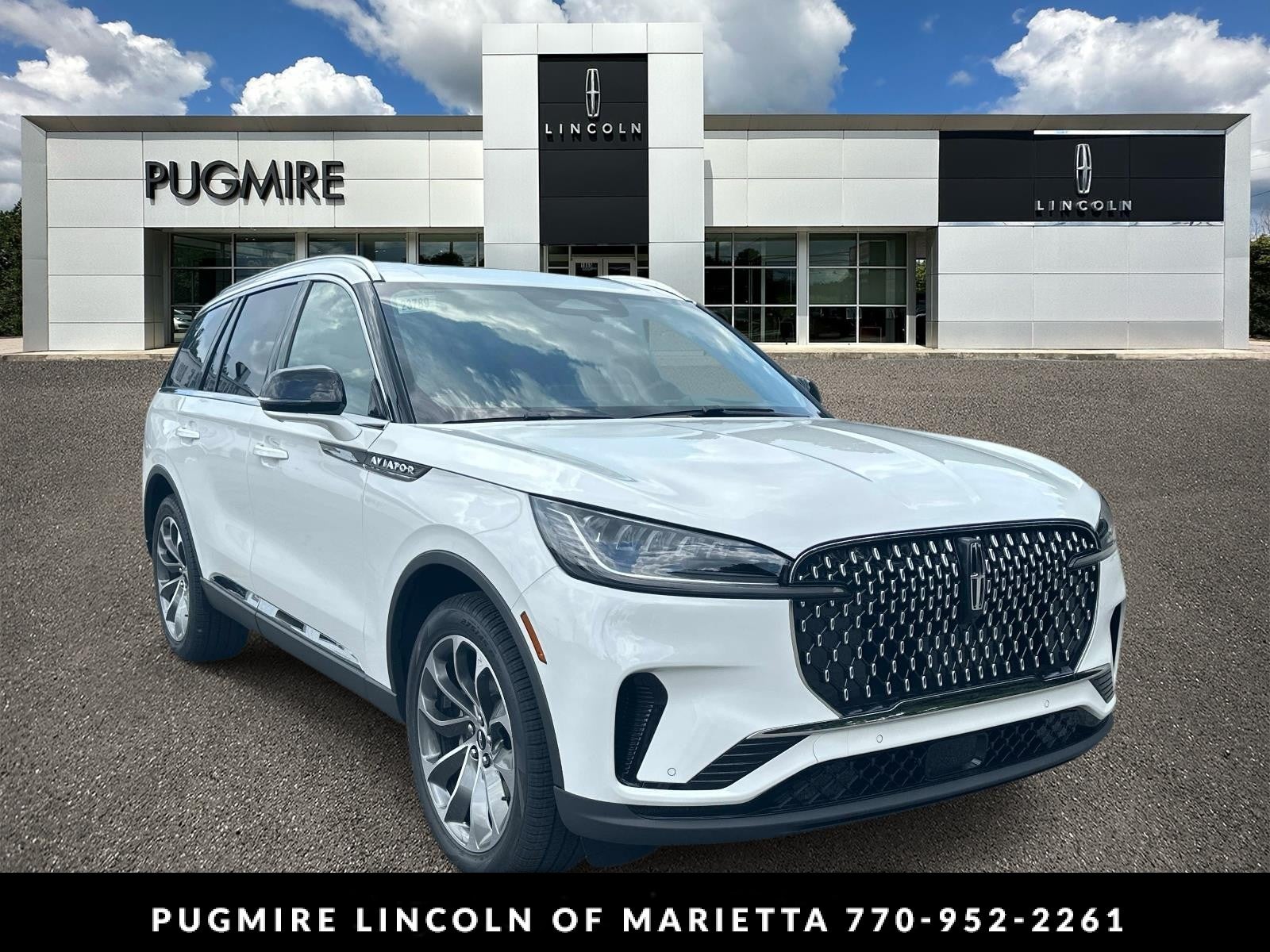 2026 Lincoln Aviator Reserve in Pristine White Metallic Tri-Coat — front three-quarter view