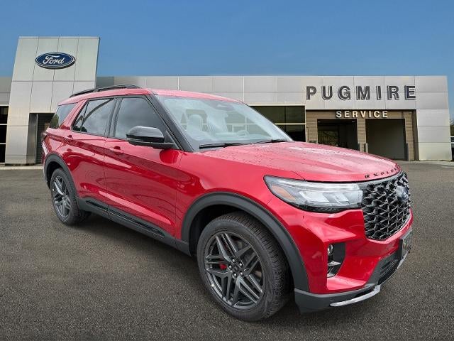 2026 Ford Explorer ST in Rapid Red Metallic Tinted Clearcoat — front three-quarter view