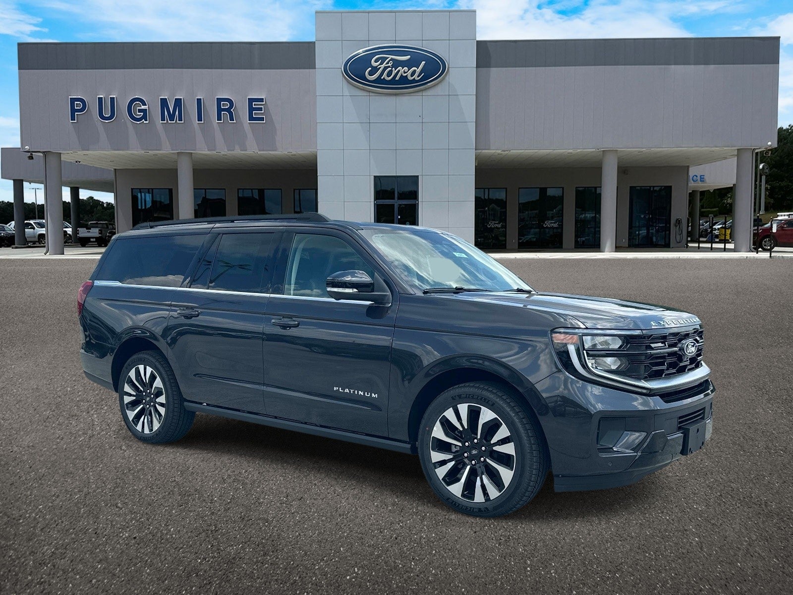 2027 Ford Expedition Max PLATINUM 4X4 in Dark Matter Gray Metallic — front three-quarter view