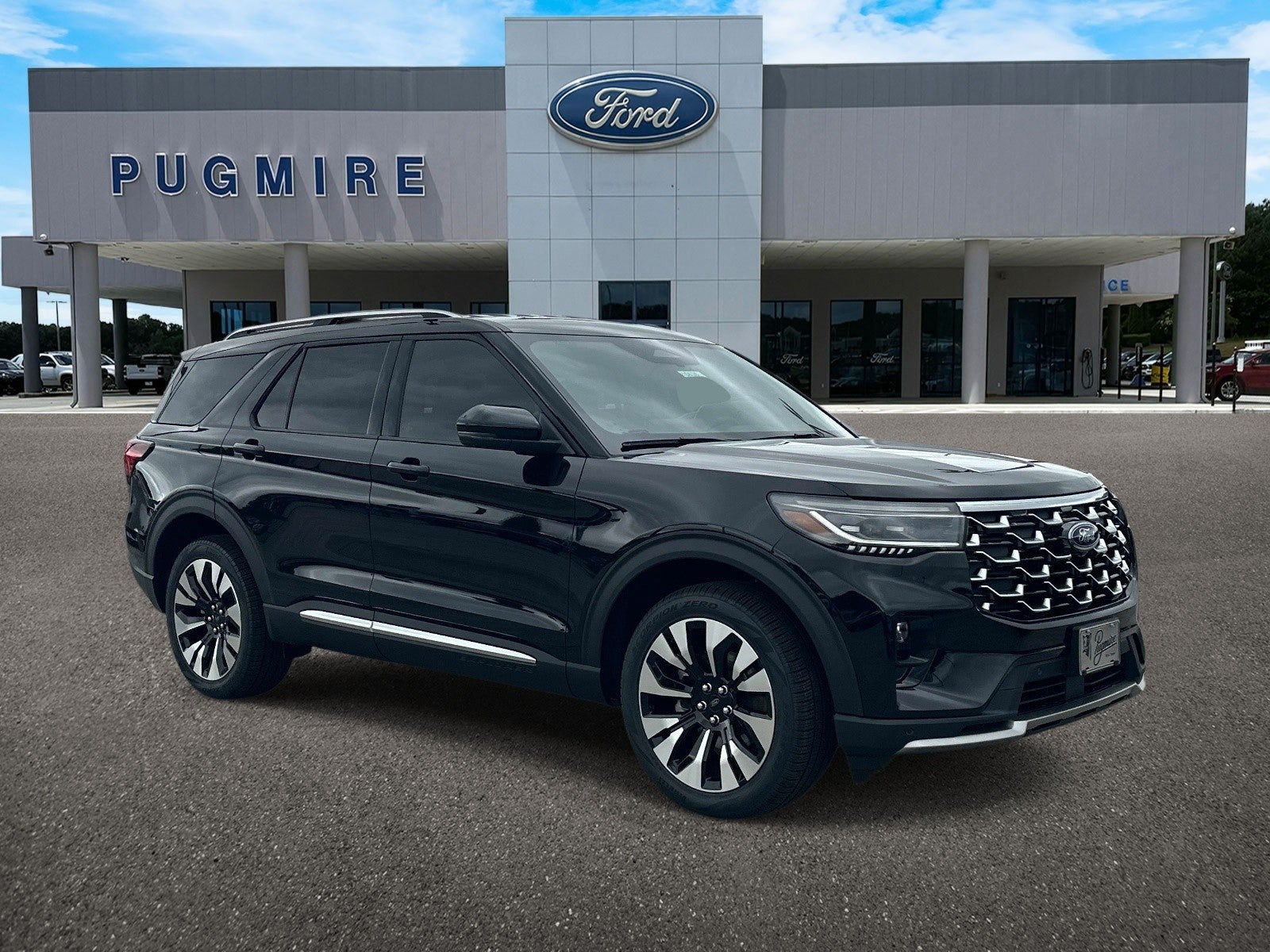2026 Ford Explorer PLATINUM 4WD in Agate Black Metallic — front three-quarter view